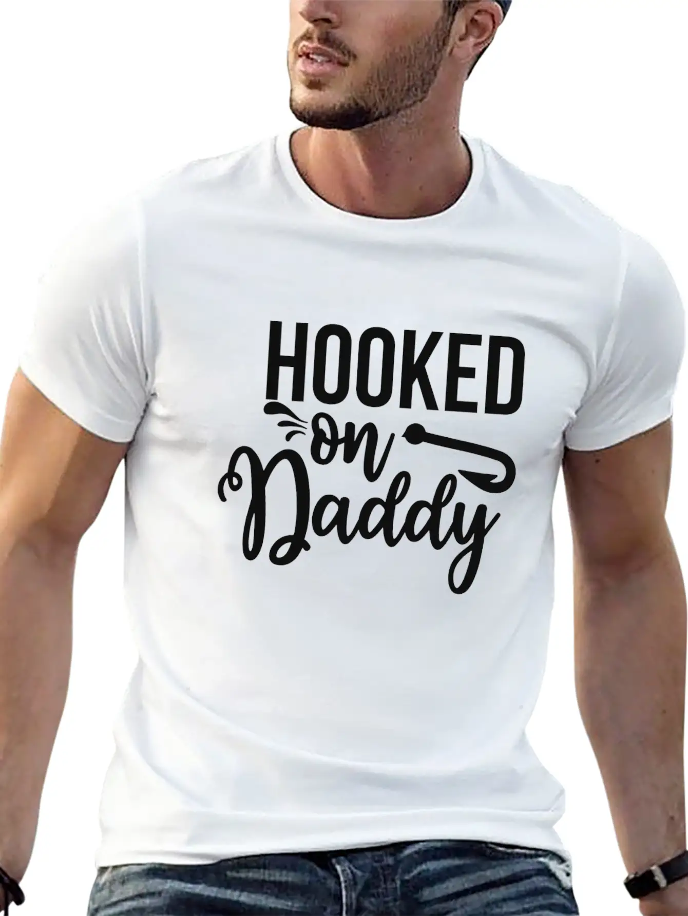 HOOKED ON Daddy Breathable Soft Cotton T-Shirt – Timeless Casual Look