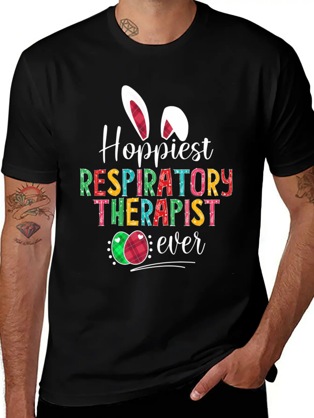 Hoppiest Reratory Therapist Ever Bunny Ears Easter Unisex Casual T-Shirt – Clean Design For Daily Comfort