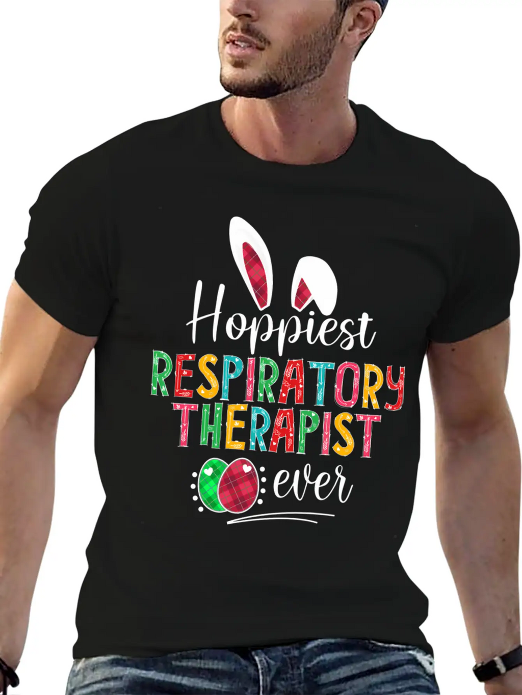 Hoppiest Reratory Therapist Ever Bunny Ears Easter Unisex Casual T-Shirt – Clean Design For Daily Comfort