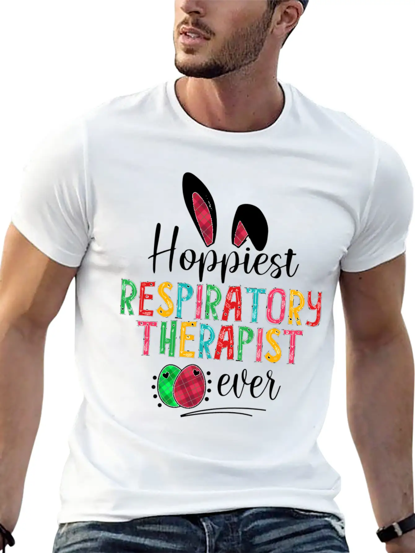 Hoppiest Reratory Therapist Ever Bunny Ears Easter Unisex Casual T-Shirt – Clean Design For Daily Comfort