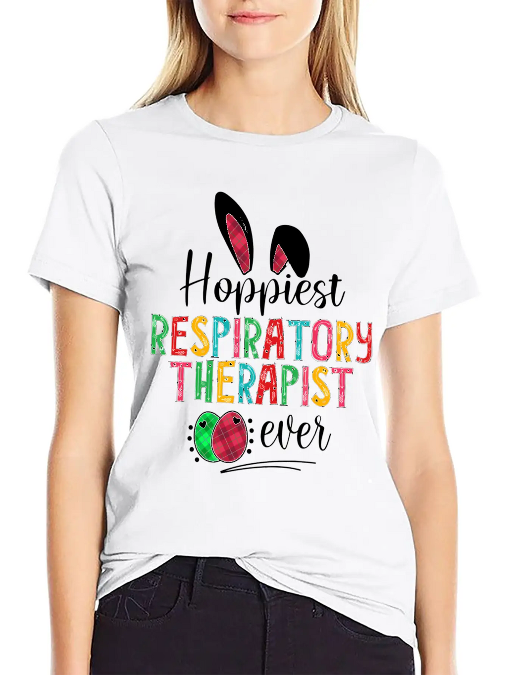 Hoppiest Reratory Therapist Ever Bunny Ears Easter Unisex Casual T-Shirt – Clean Design For Daily Comfort