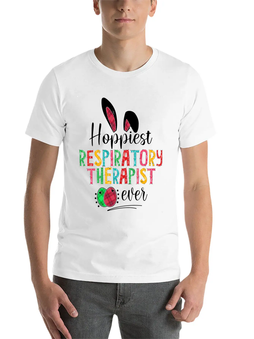 Hoppiest Reratory Therapist Ever Bunny Ears Easter Unisex Casual T-Shirt – Clean Design For Daily Comfort