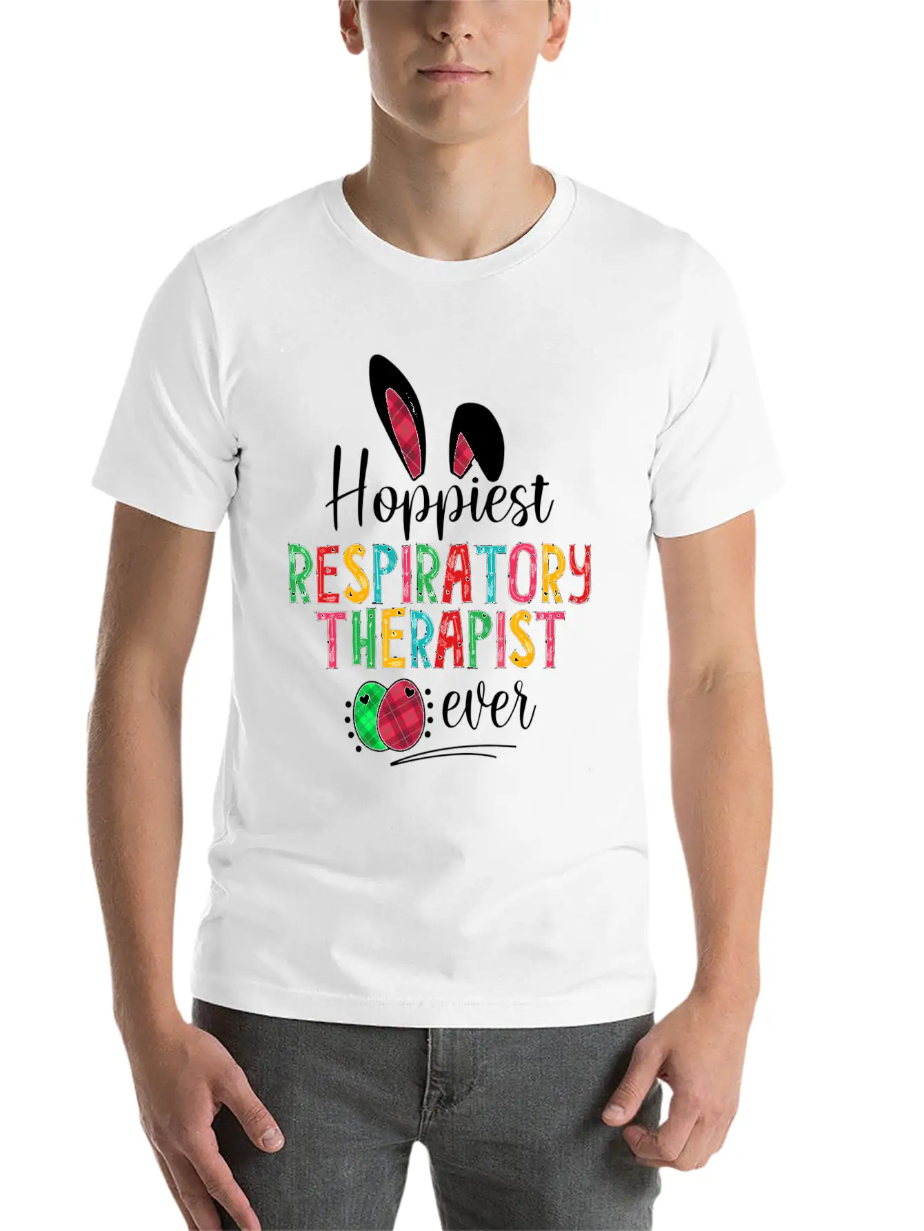 Hoppiest Reratory Therapist Ever Bunny Ears Easter Unisex Casual T-Shirt – Clean Design For Daily Comfort