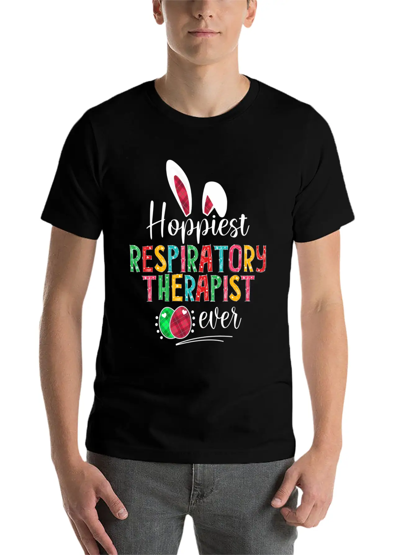 Hoppiest Reratory Therapist Ever Bunny Ears Easter Unisex Casual T-Shirt – Clean Design For Daily Comfort