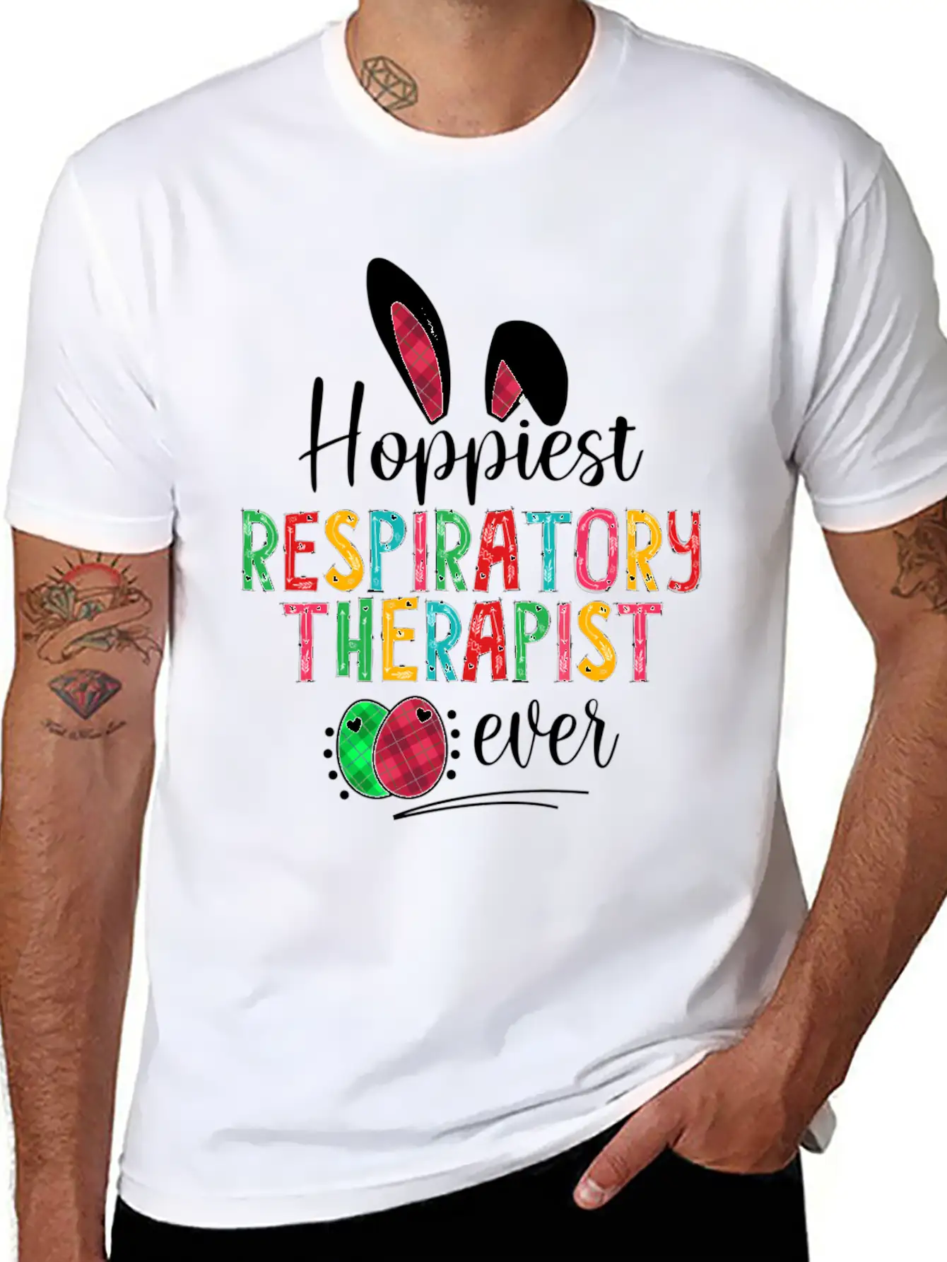 Hoppiest Reratory Therapist Ever Bunny Ears Easter Unisex Casual T-Shirt – Clean Design For Daily Comfort