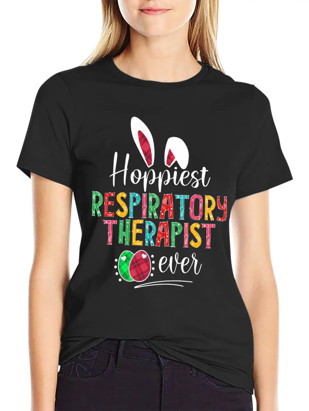 Hoppiest Reratory Therapist Ever Bunny Ears Easter Unisex Casual T-Shirt – Clean Design For Daily Comfort