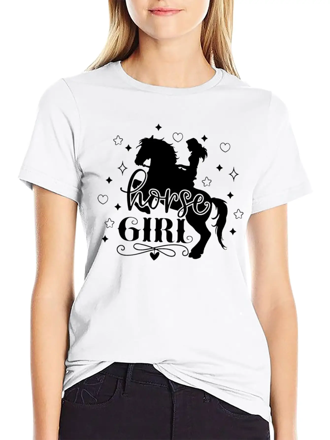 Horse Girl Riding A Horse With Hearts Relaxed Everyday Tee – Lightweight And Durable Cotton