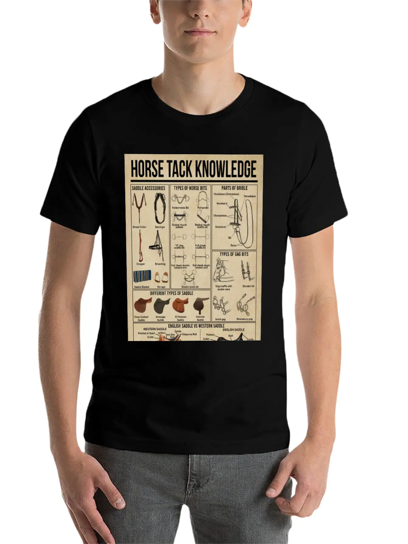 Horse Tack Knowledge Poster, Horse Lovers Gift Breathable Graphic T-Shirt – Perfect For Casual Days