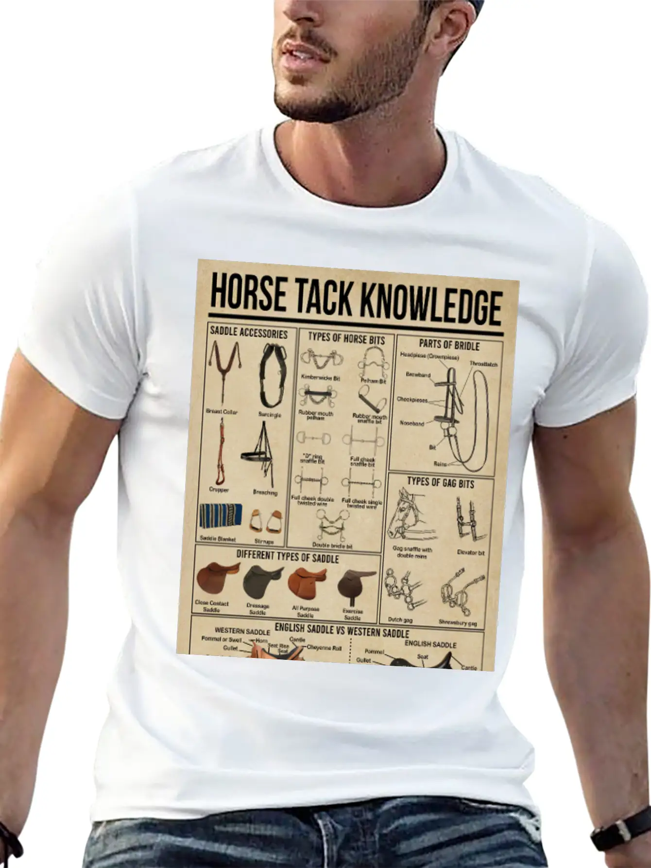 Horse Tack Knowledge Poster, Horse Lovers Gift Breathable Graphic T-Shirt – Perfect For Casual Days