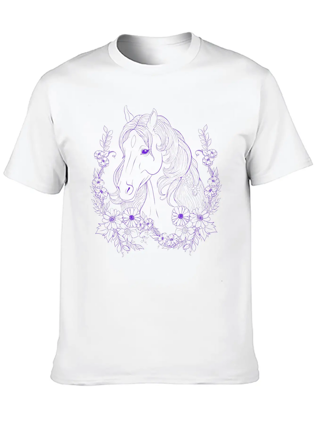 Horse With Florals Essential Cotton Tee For Daily Outfits – Unisex Style