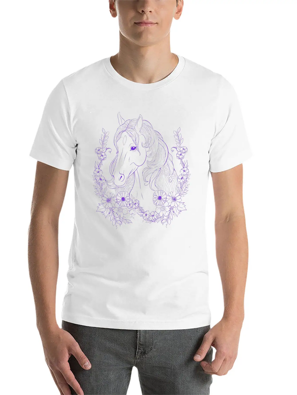 Horse With Florals Essential Cotton Tee For Daily Outfits – Unisex Style