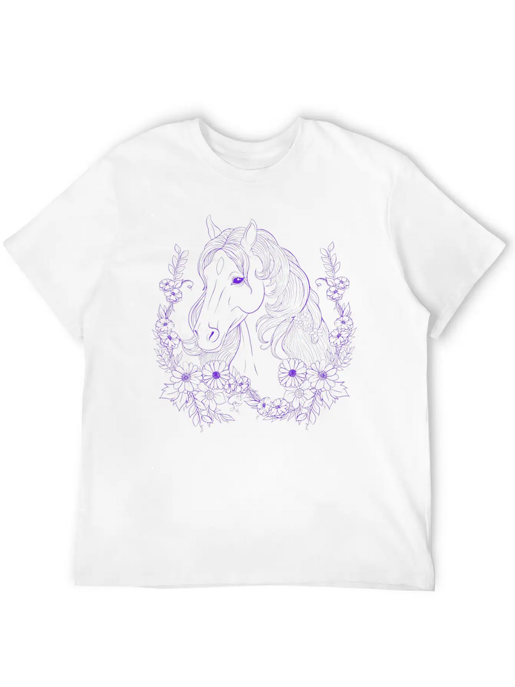 Horse With Florals Essential Cotton Tee For Daily Outfits – Unisex Style