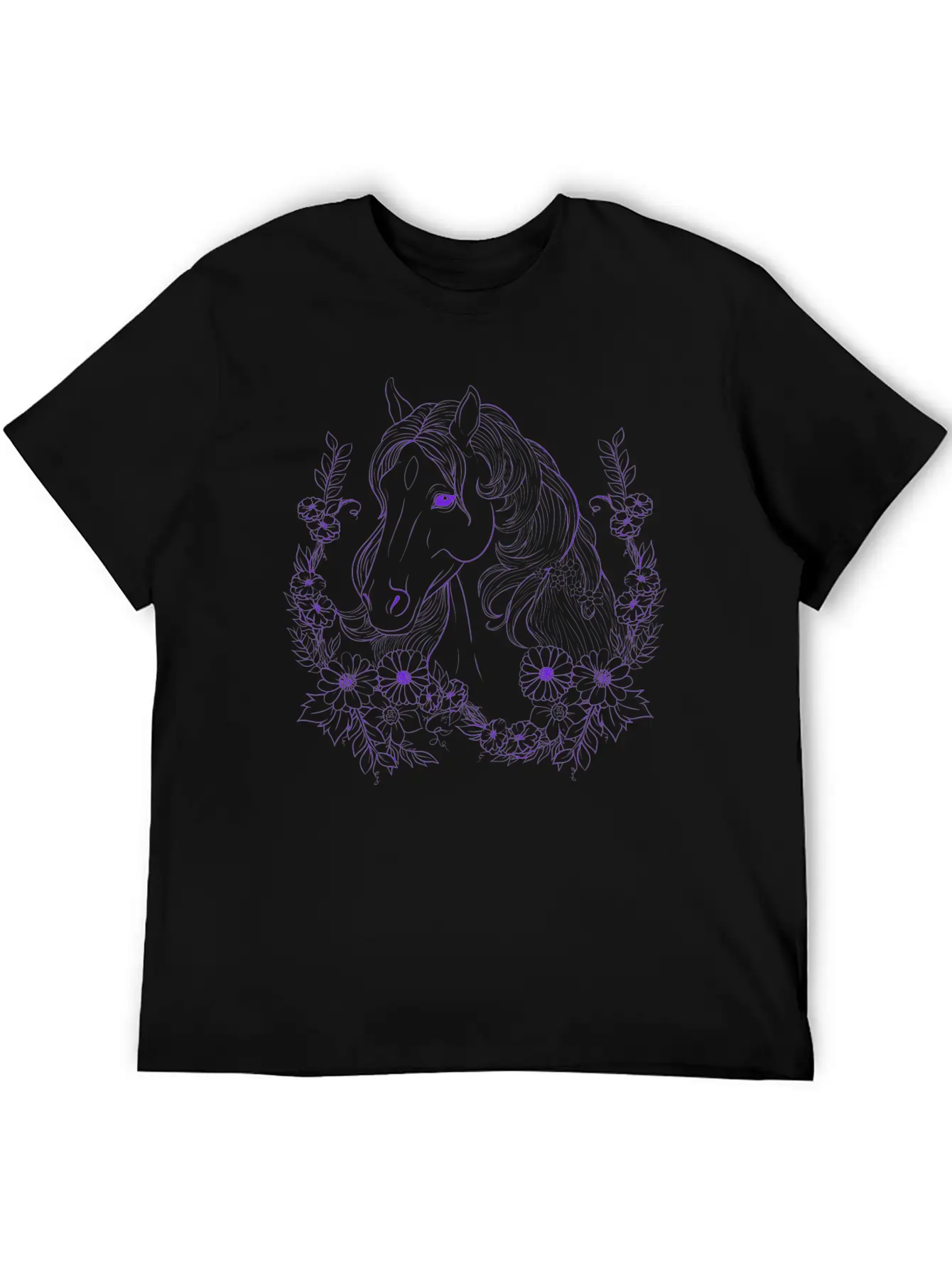 Horse With Florals Essential Cotton Tee For Daily Outfits – Unisex Style
