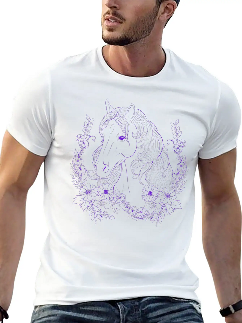 Horse With Florals Timeless Short Sleeve Tee – Comfy And Minimalist Design
