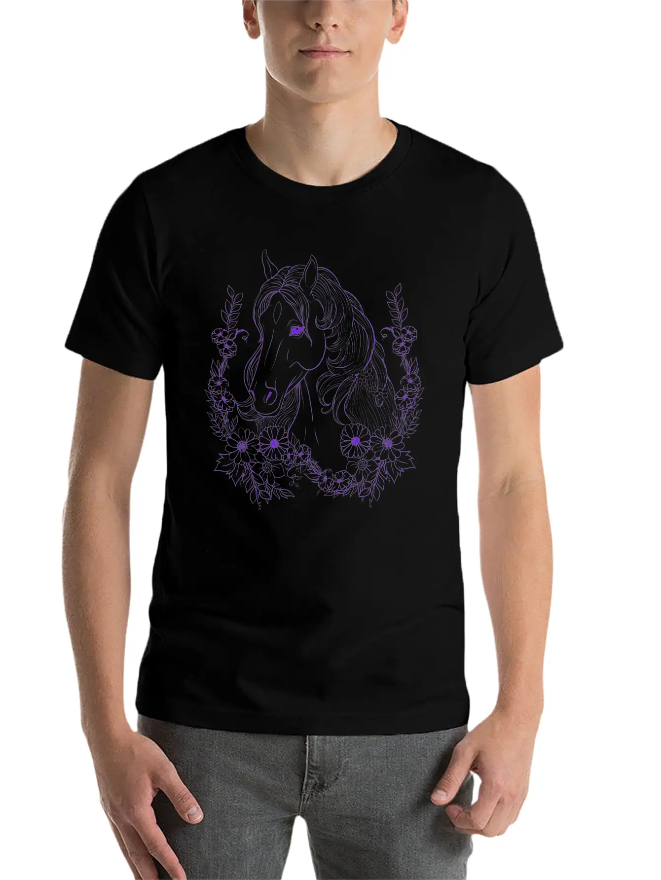 Horse With Florals Timeless Short Sleeve Tee – Comfy And Minimalist Design