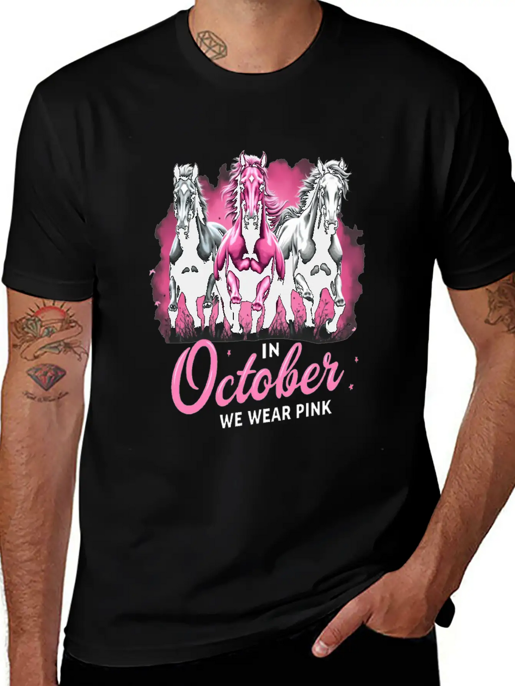 Horses For October Breast Cancer Classic Cotton Tee – Unisex Comfort For Any Season