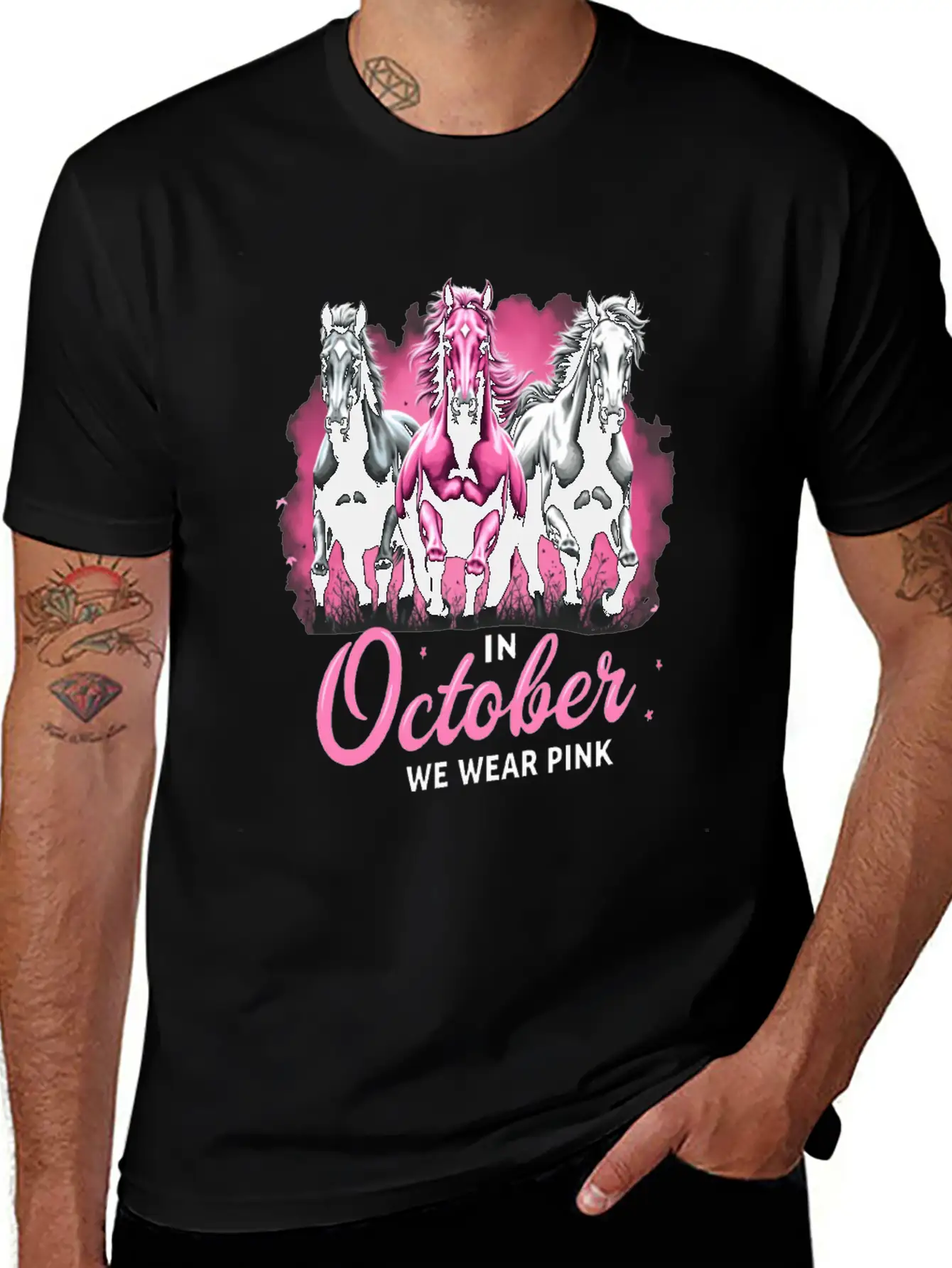 Horses For October Breast Cancer Classic Cotton Tee – Unisex Comfort For Any Season