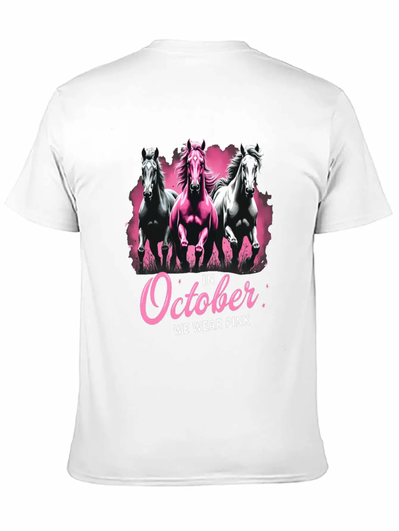 Horses For October Breast Cancer Classic Cotton Tee – Unisex Comfort For Any Season