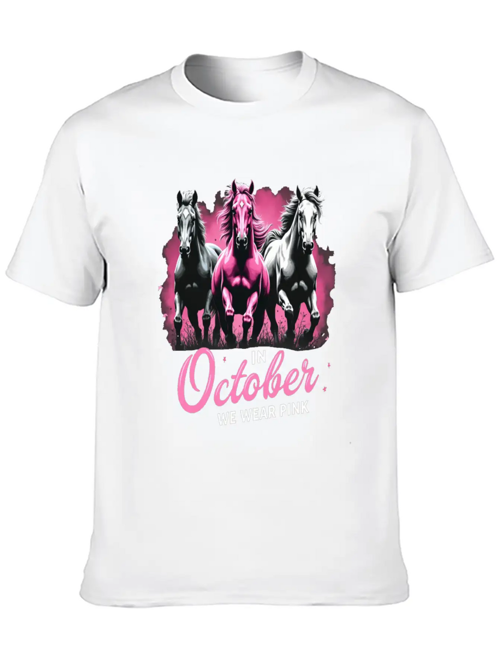 Horses For October Breast Cancer Classic Cotton Tee – Unisex Comfort For Any Season