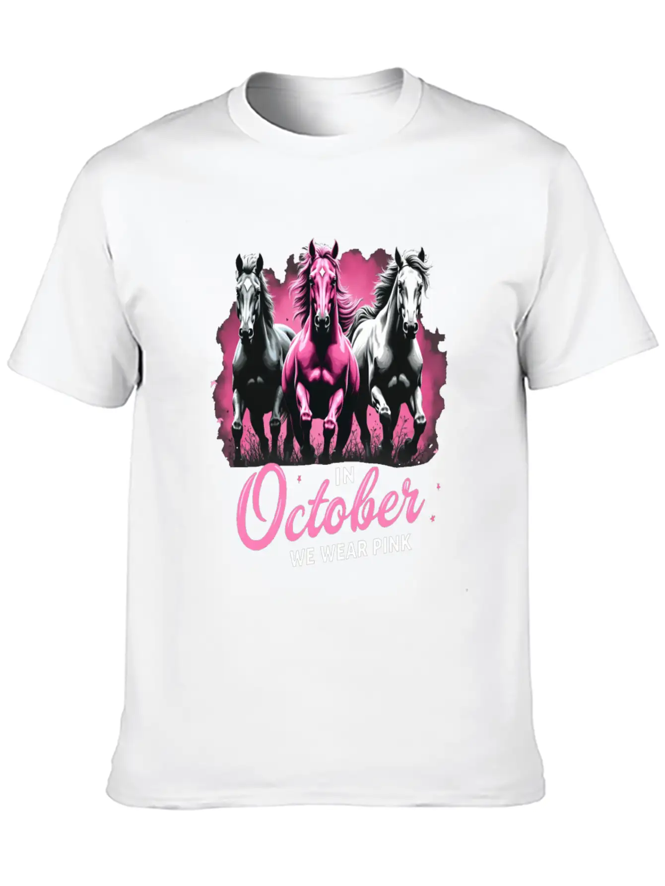 Horses For October Breast Cancer Classic Cotton Tee – Unisex Comfort For Any Season