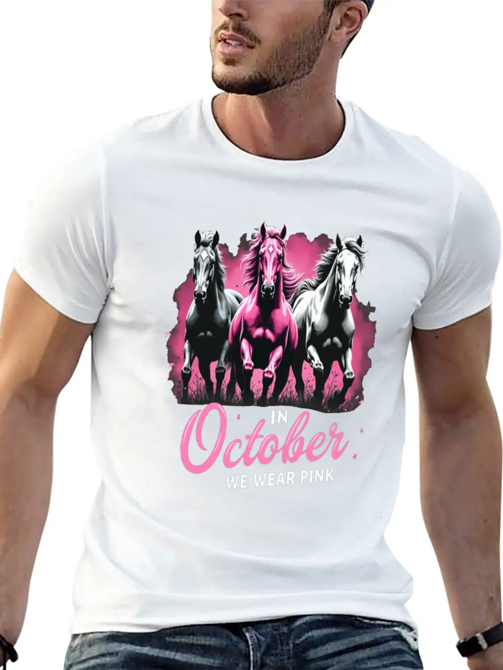 Horses For October Breast Cancer Classic Cotton Tee – Unisex Comfort For Any Season