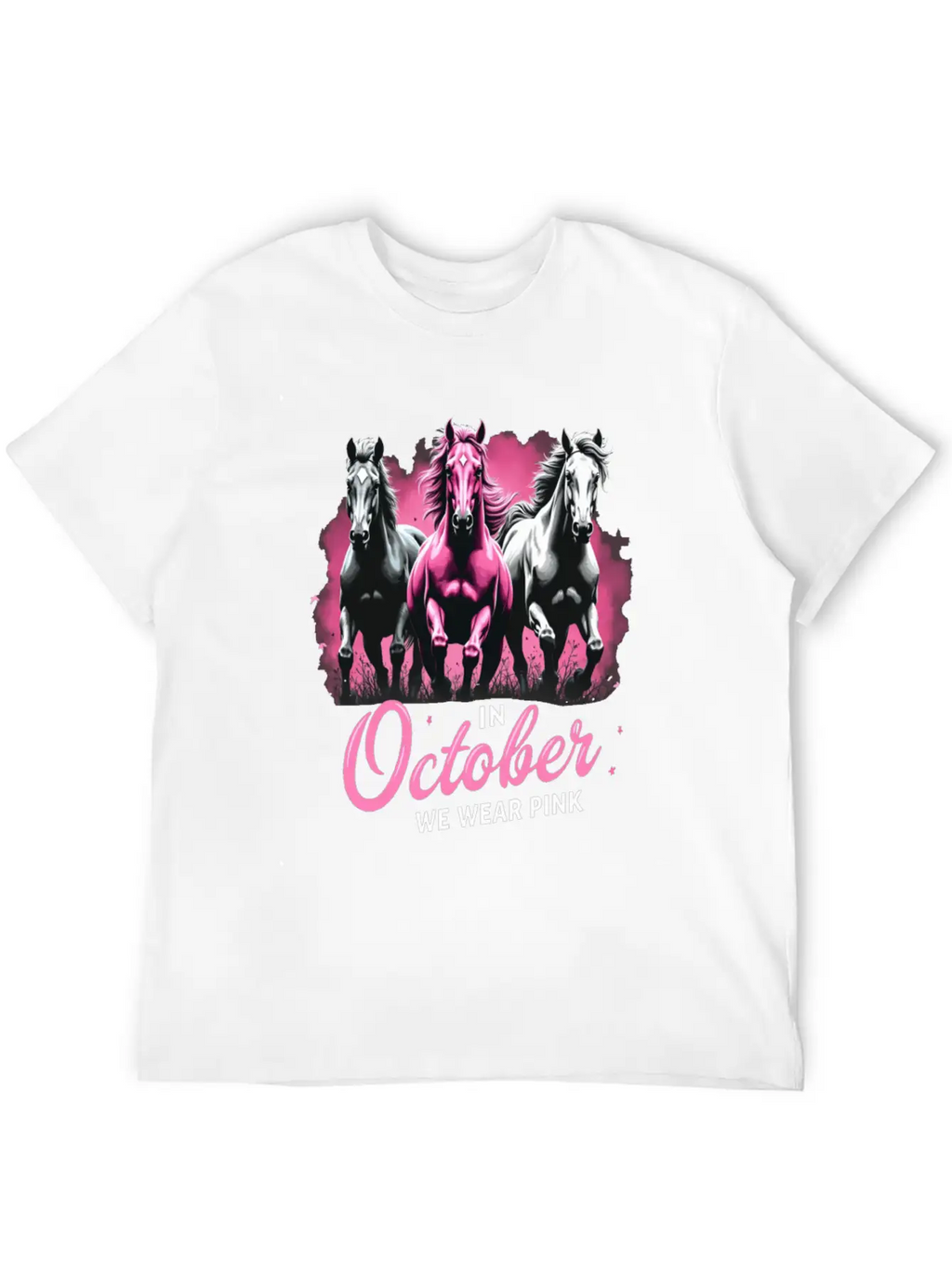 Horses For October Breast Cancer Classic Cotton Tee – Unisex Comfort For Any Season