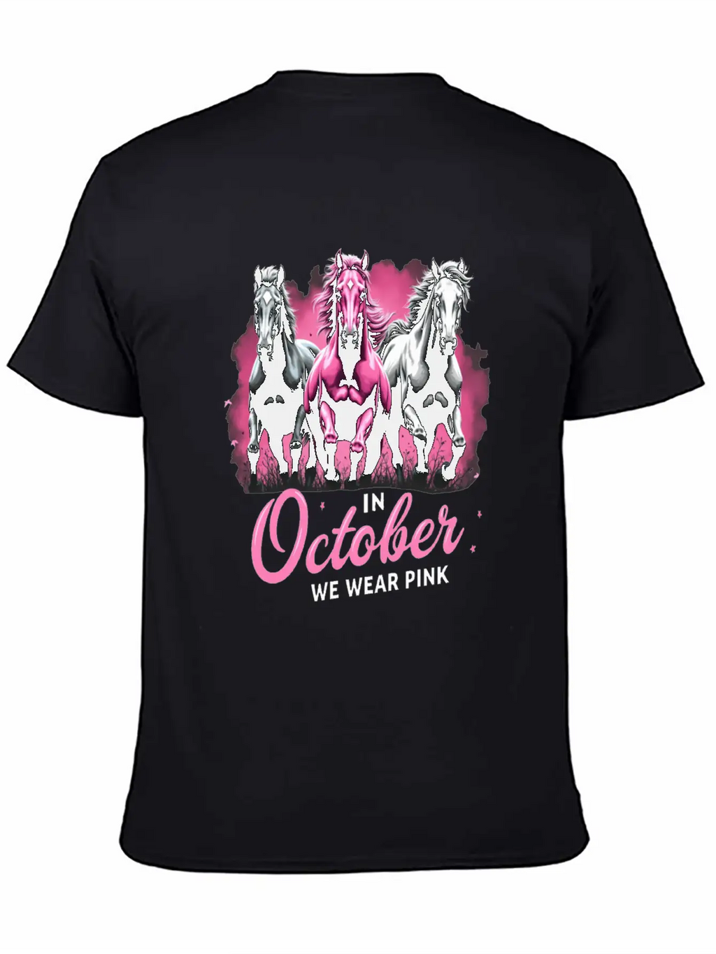 Horses For October Breast Cancer Classic Cotton Tee – Unisex Comfort For Any Season