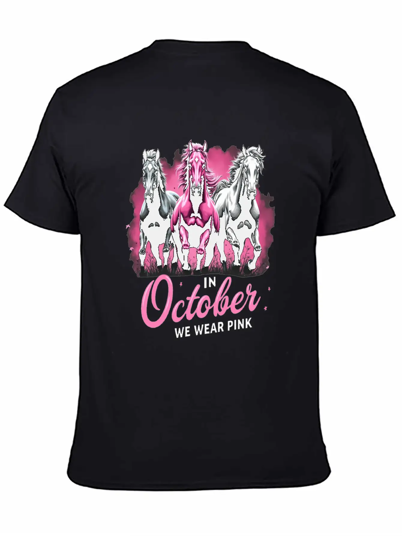 Horses For October Breast Cancer Classic Cotton Tee – Unisex Comfort For Any Season