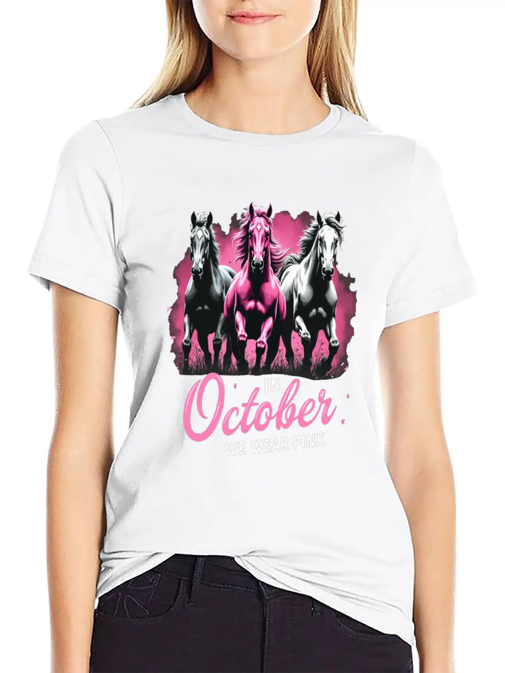 Horses For October Breast Cancer Classic Cotton Tee – Unisex Comfort For Any Season