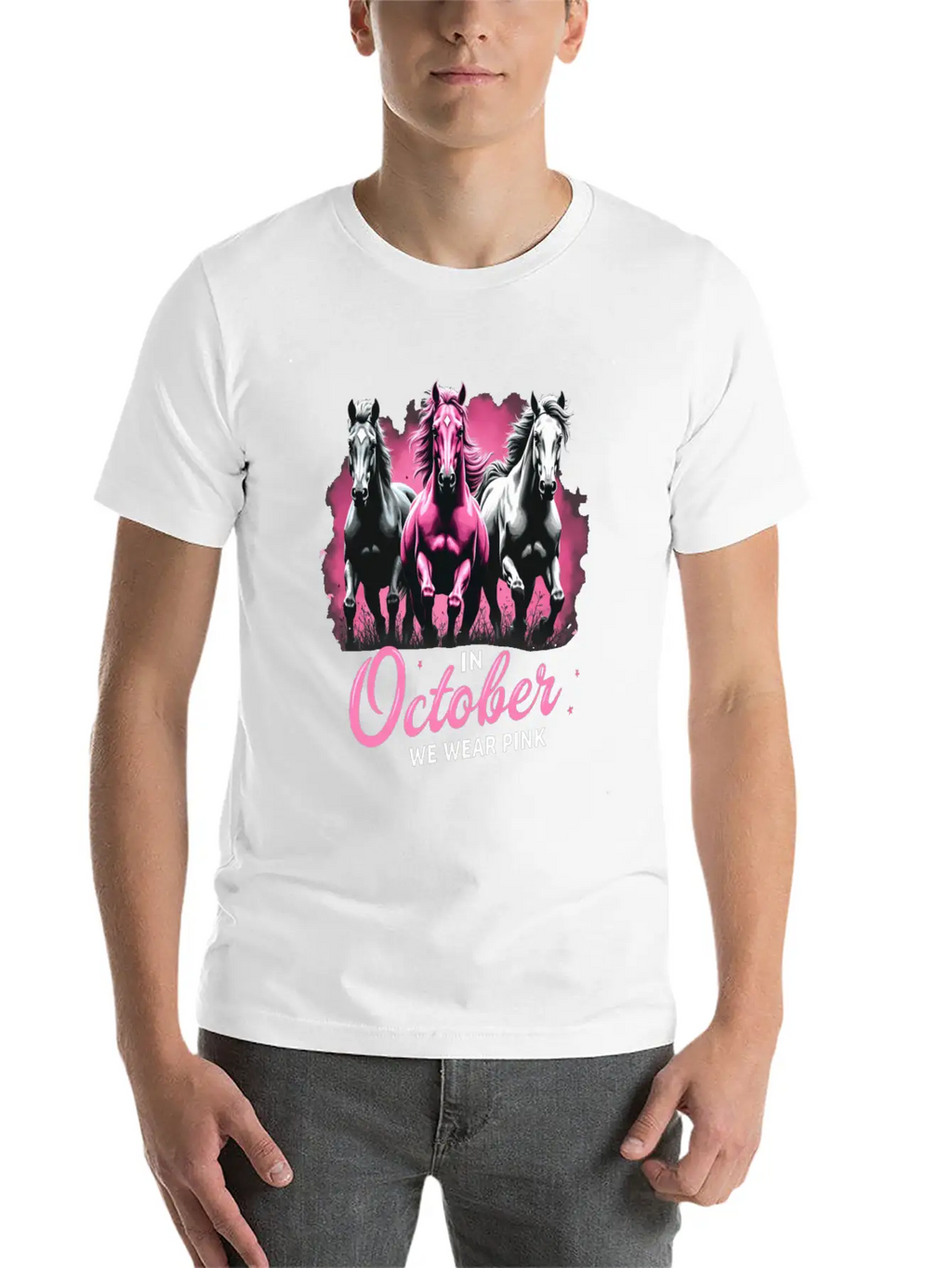 Horses For October Breast Cancer Classic Cotton Tee – Unisex Comfort For Any Season