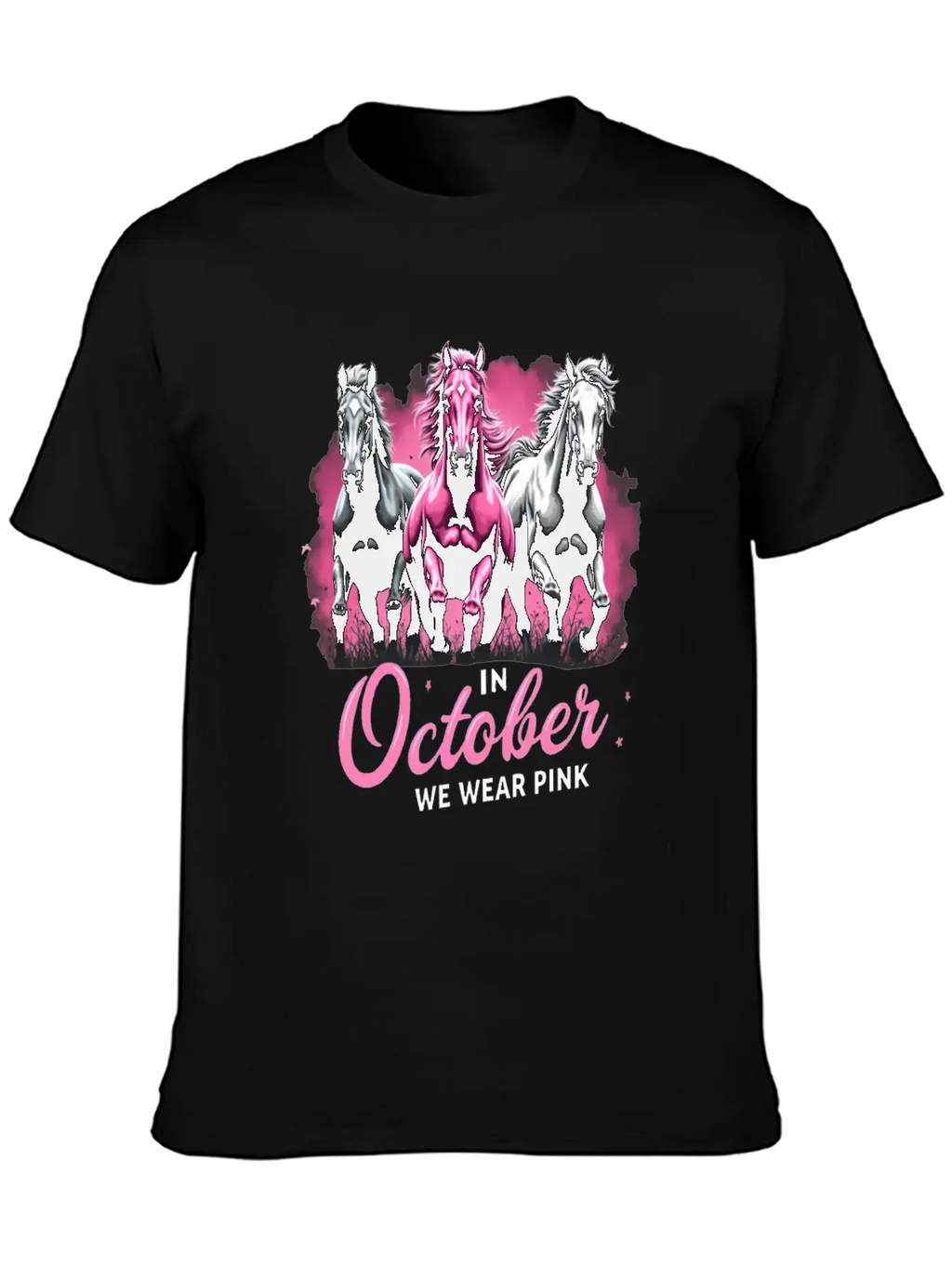 Horses For October Breast Cancer Classic Cotton Tee – Unisex Comfort For Any Season