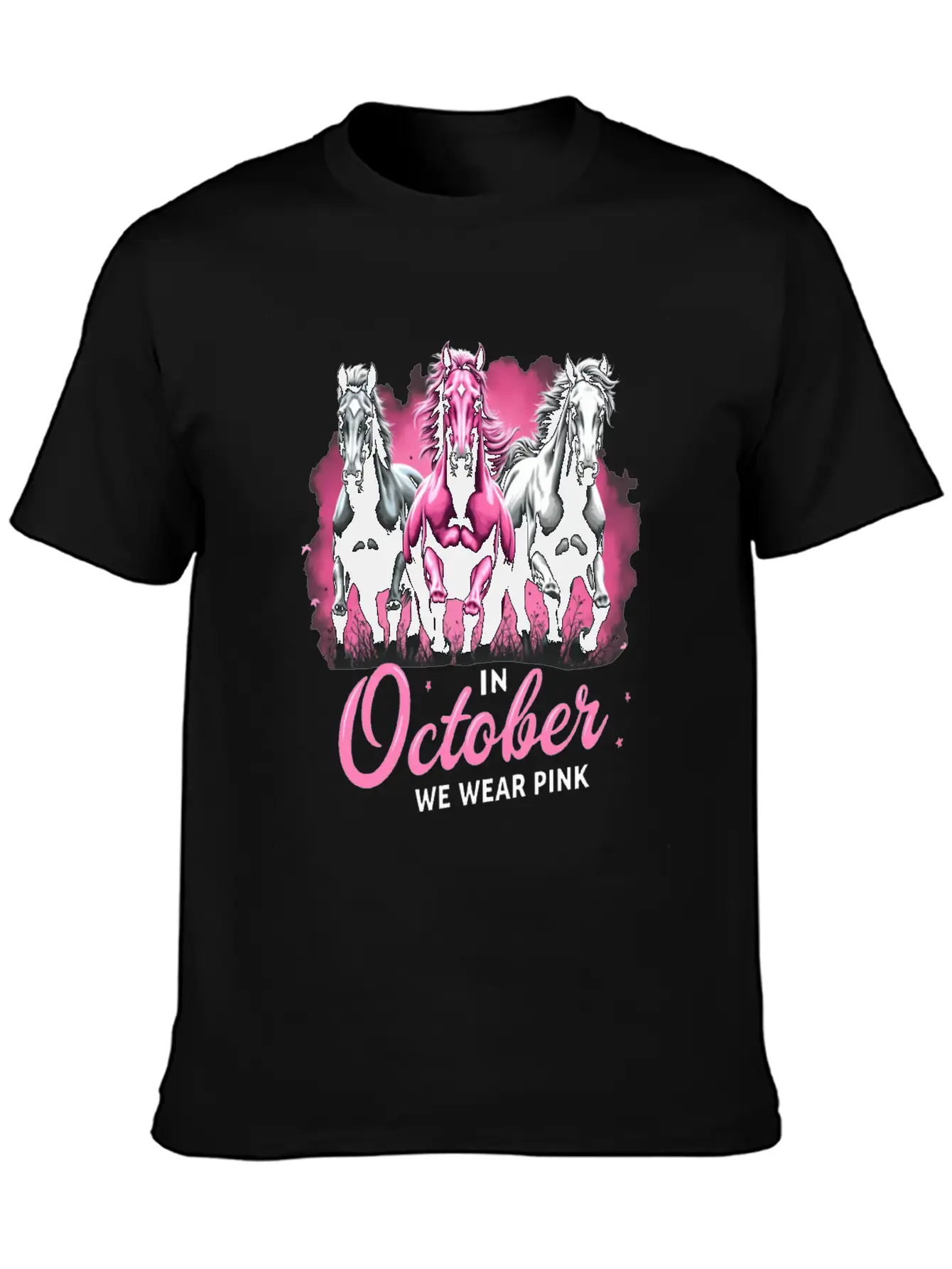 Horses For October Breast Cancer Classic Cotton Tee – Unisex Comfort For Any Season