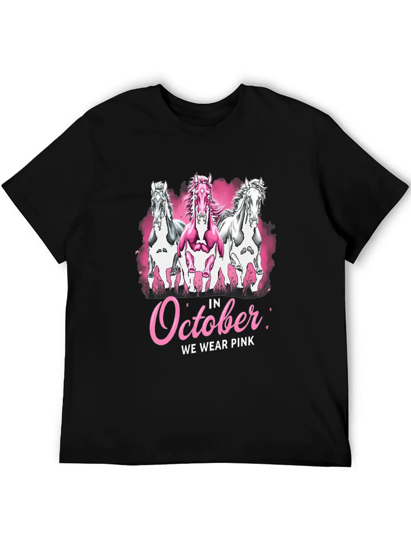 Horses For October Breast Cancer Classic Cotton Tee – Unisex Comfort For Any Season