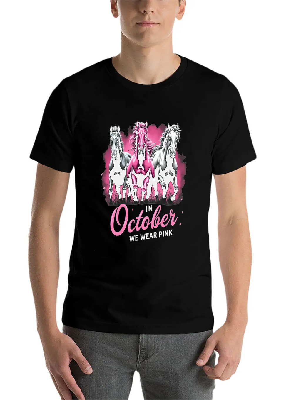 Horses For October Breast Cancer Classic Cotton Tee – Unisex Comfort For Any Season