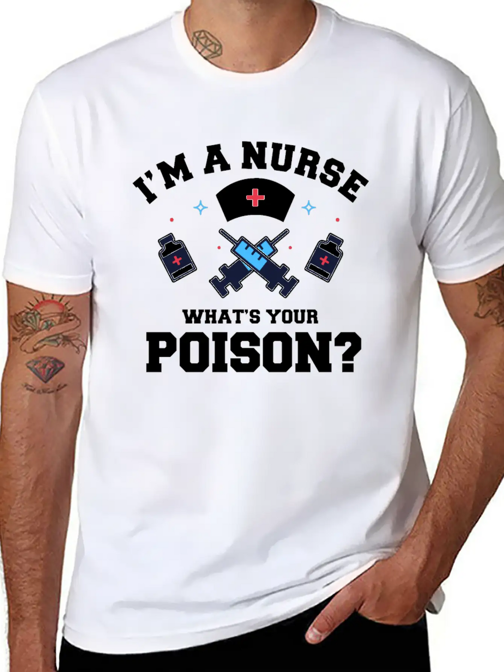 Hospital Registered Nurse Poison Syringe Sarcastic Basic Graphic T-Shirt – Daily Comfort In Soft Cotton