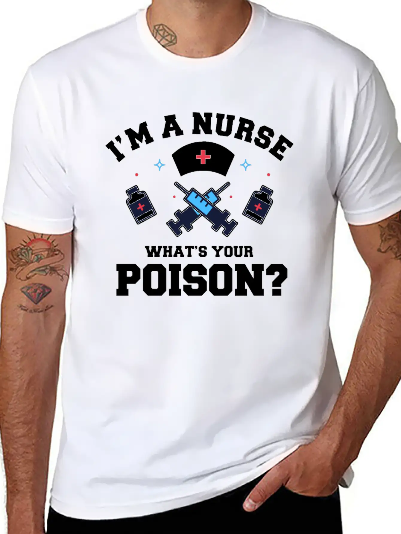 Hospital Registered Nurse Poison Syringe Sarcastic Basic Graphic T-Shirt – Daily Comfort In Soft Cotton