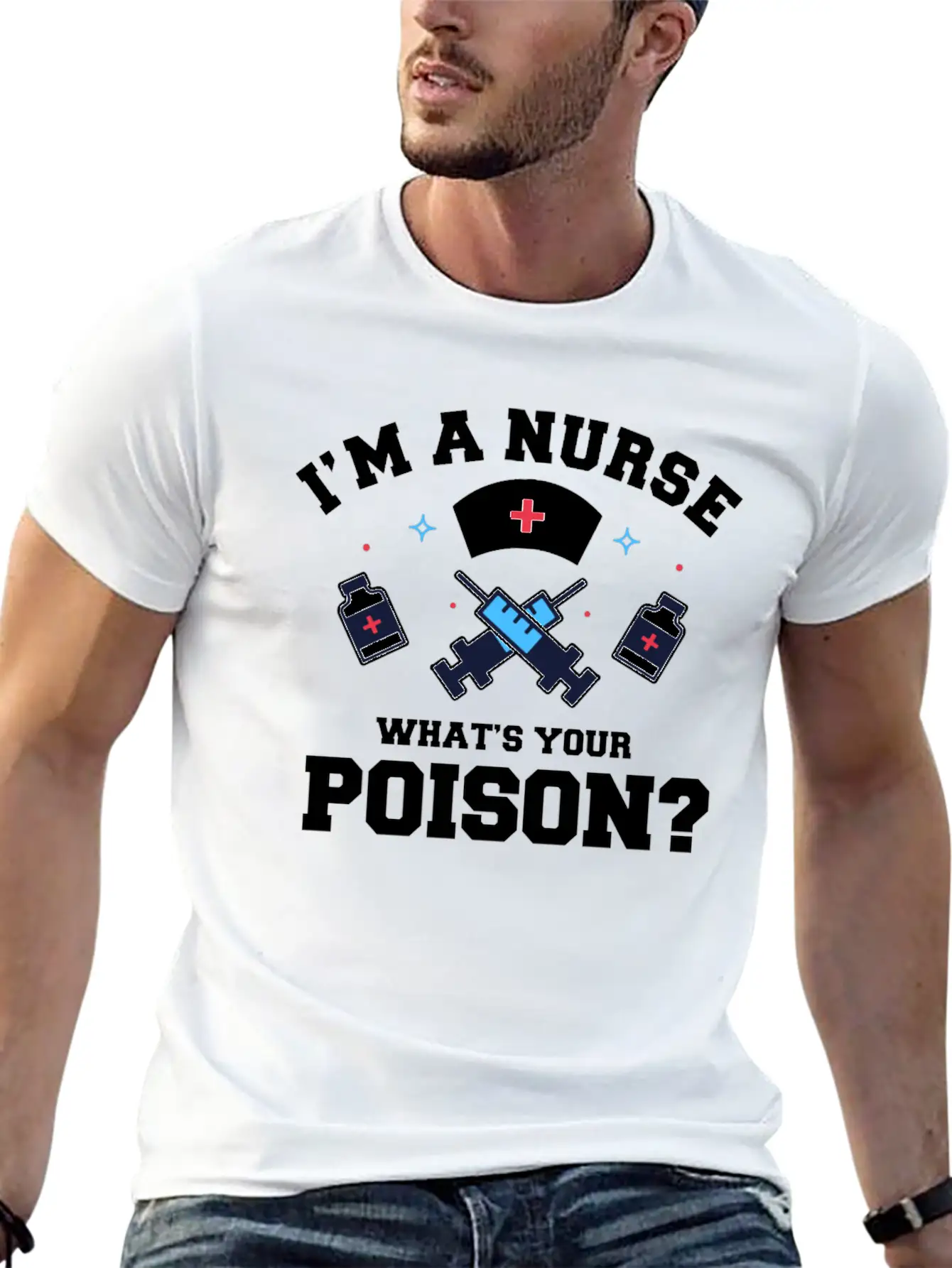 Hospital Registered Nurse Poison Syringe Sarcastic Basic Graphic T-Shirt – Daily Comfort In Soft Cotton