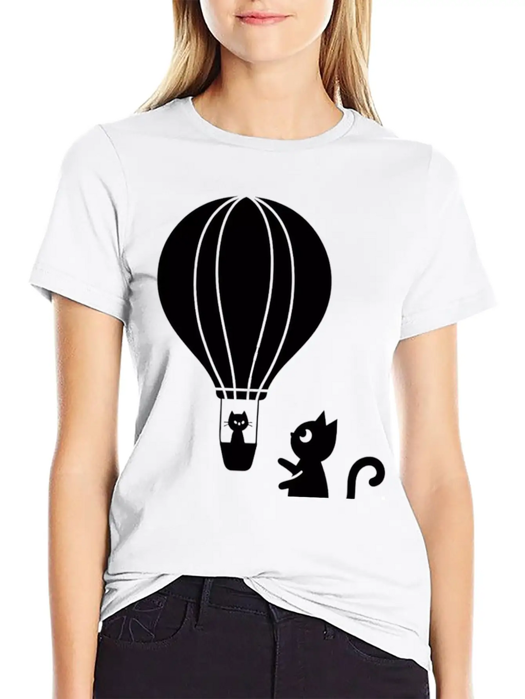 Hot Air Balloon And Cats Design Stylish Everyday T-Shirt – Unisex Basic Cotton Tee