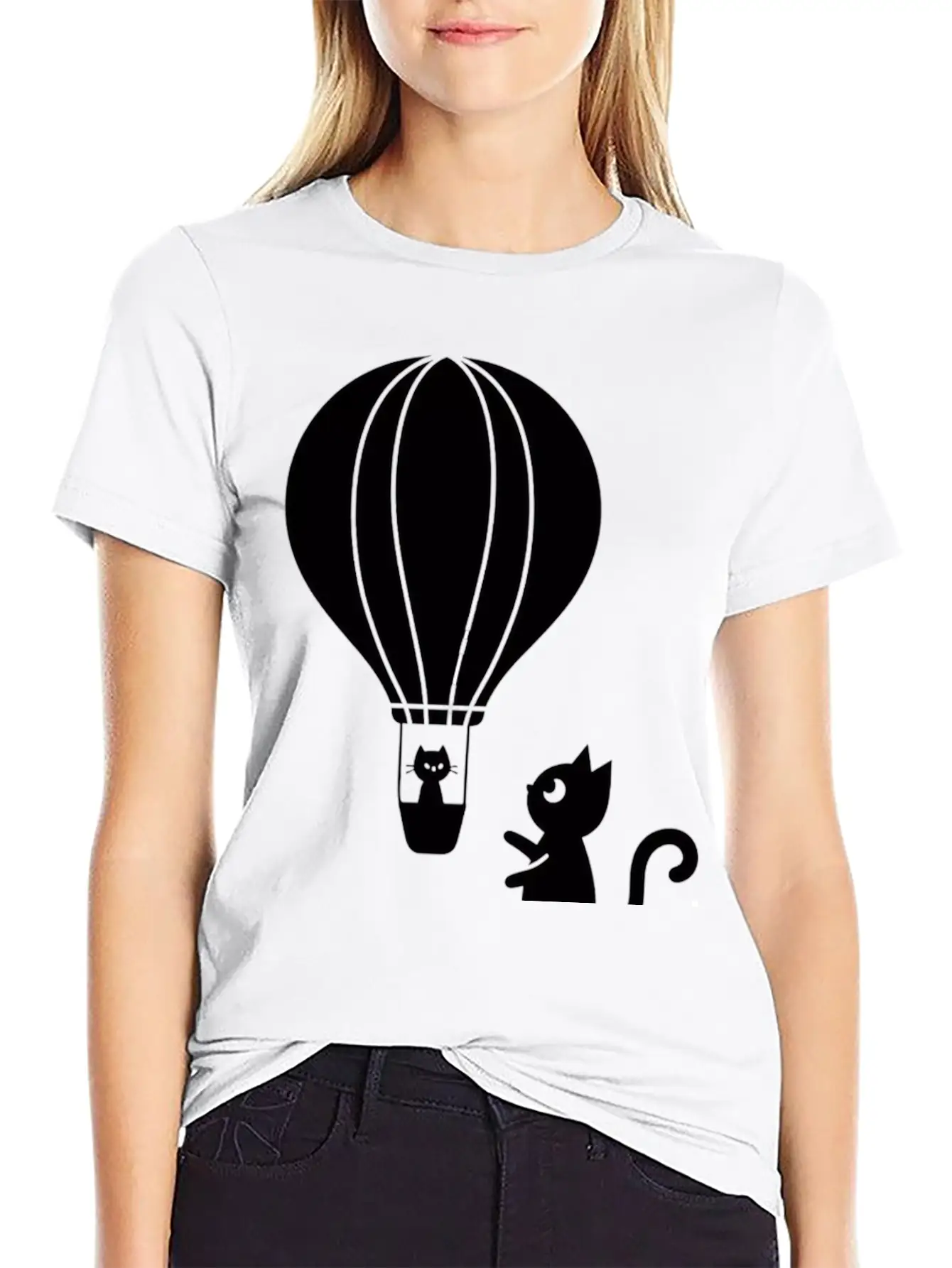 Hot Air Balloon And Cats Design Stylish Everyday T-Shirt – Unisex Basic Cotton Tee