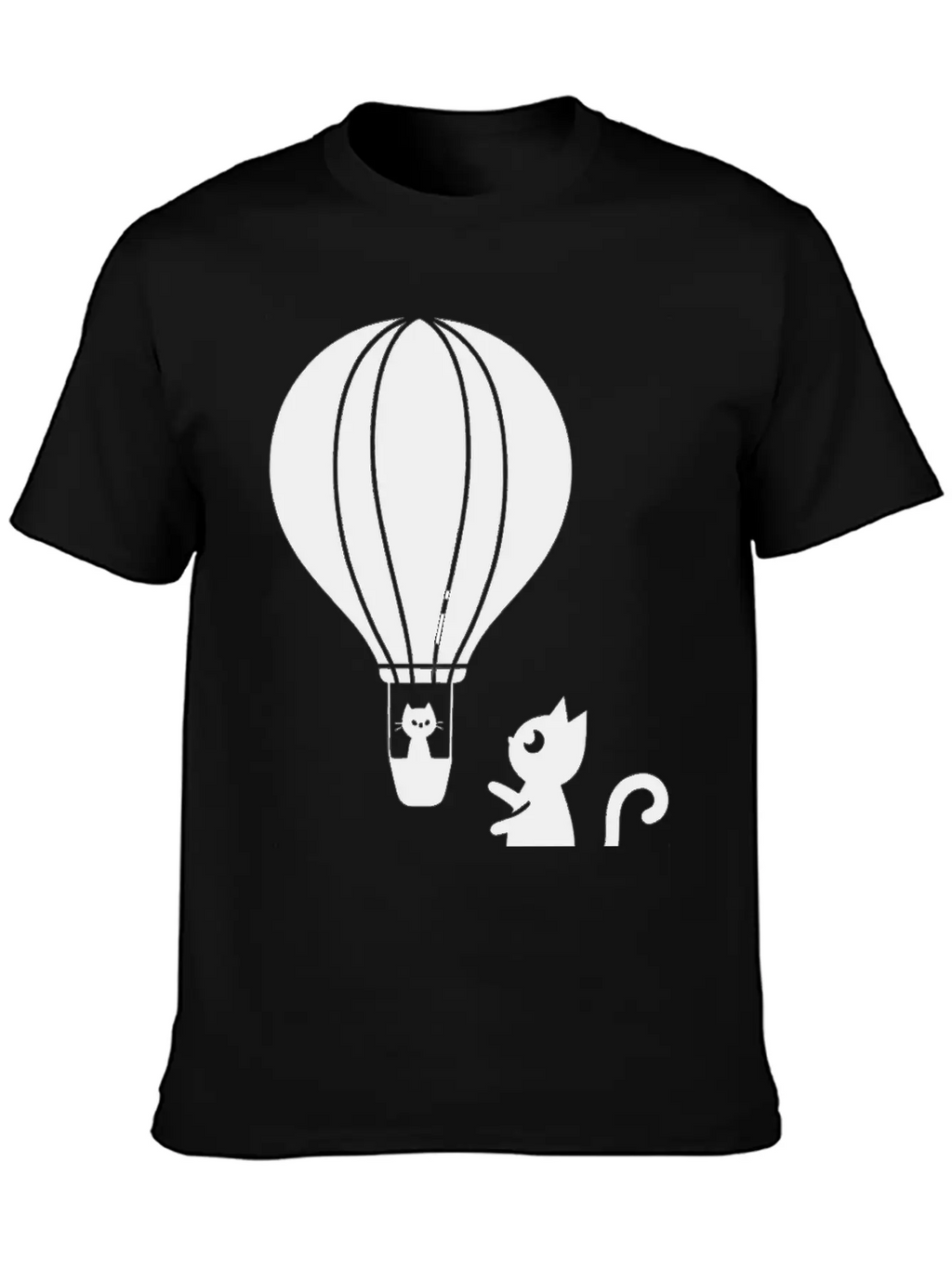 Hot Air Balloon And Cats Design Stylish Everyday T-Shirt – Unisex Basic Cotton Tee