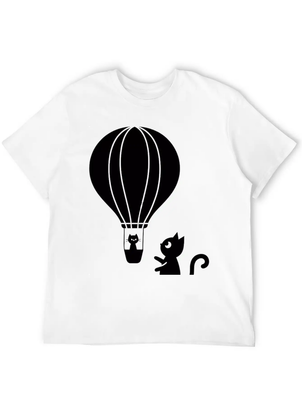 Hot Air Balloon And Cats Design Stylish Everyday T-Shirt – Unisex Basic Cotton Tee