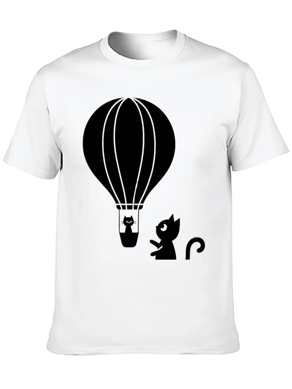 Hot Air Balloon And Cats Design Stylish Everyday T-Shirt – Unisex Basic Cotton Tee