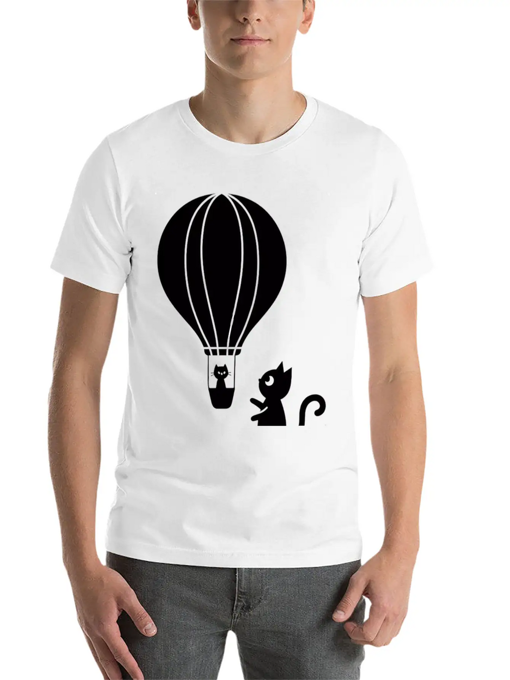 Hot Air Balloon And Cats Design Stylish Everyday T-Shirt – Unisex Basic Cotton Tee
