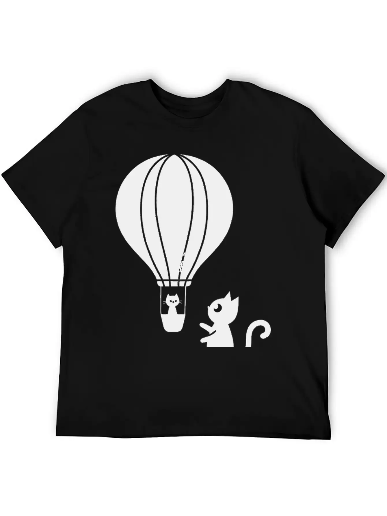 Hot Air Balloon And Cats Design Stylish Everyday T-Shirt – Unisex Basic Cotton Tee