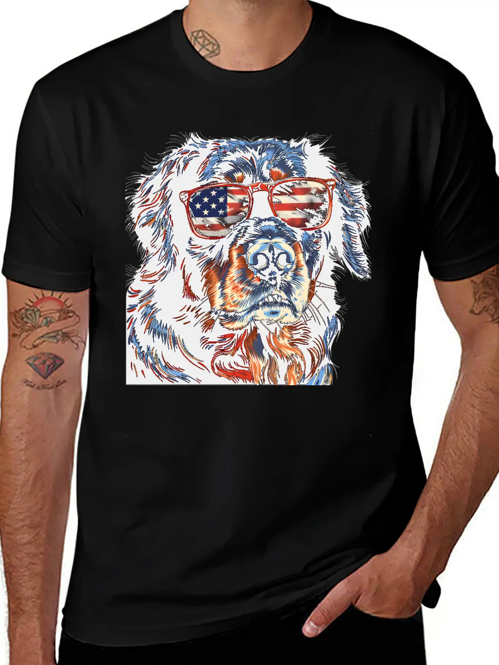 Hovawart Dog. American Independence Day Stylish Everyday T-Shirt – Unisex Basic Cotton Tee