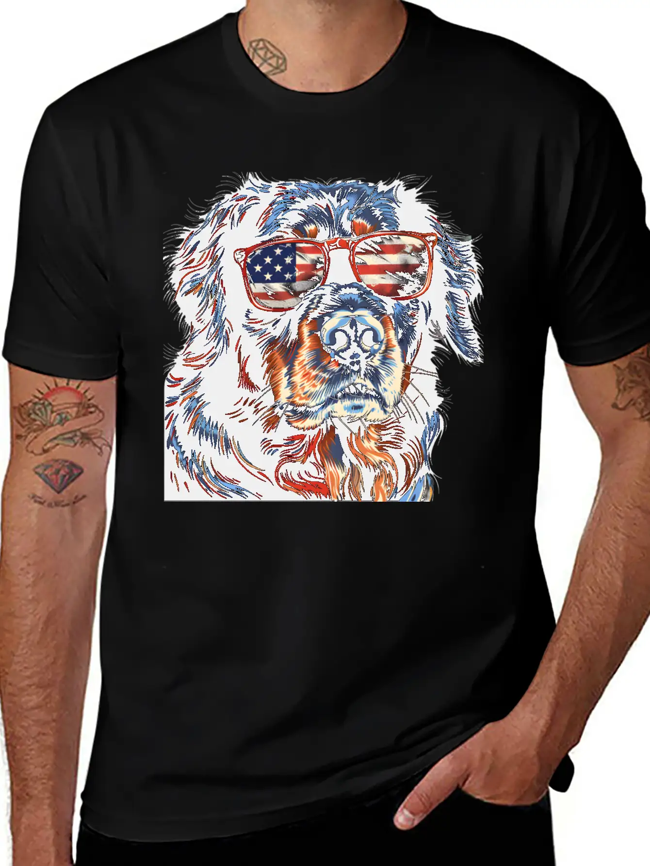 Hovawart Dog. American Independence Day Stylish Everyday T-Shirt – Unisex Basic Cotton Tee