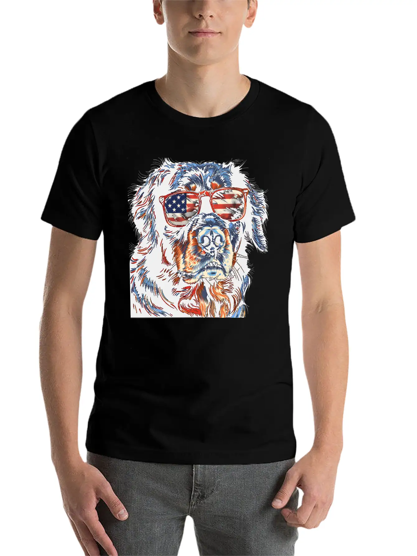 Hovawart Dog. American Independence Day Stylish Everyday T-Shirt – Unisex Basic Cotton Tee