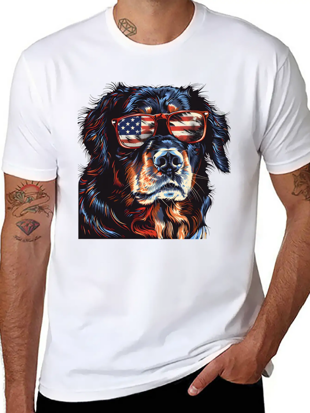Hovawart Dog. American Independence Day Stylish Everyday T-Shirt – Unisex Basic Cotton Tee