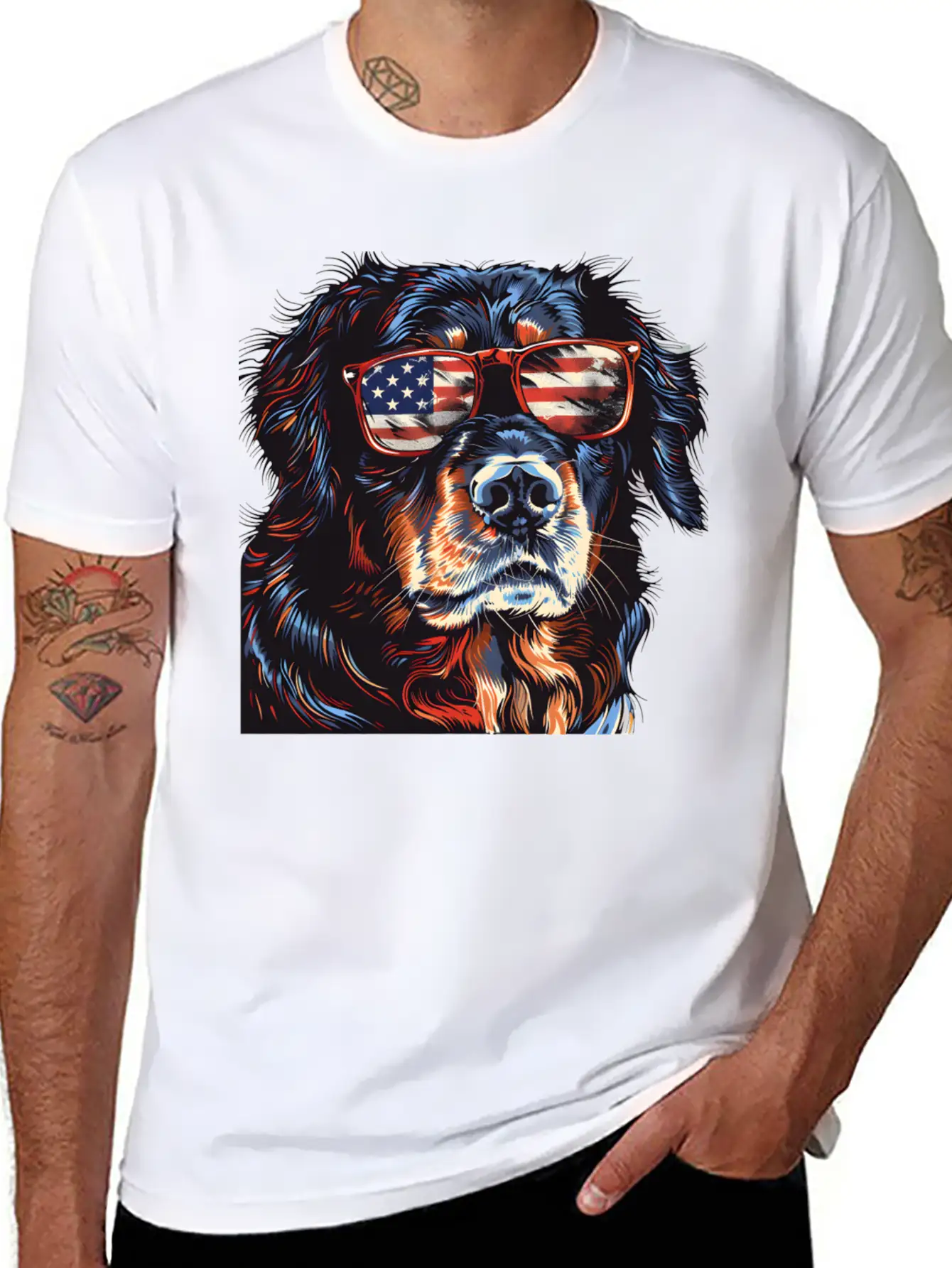 Hovawart Dog. American Independence Day Stylish Everyday T-Shirt – Unisex Basic Cotton Tee