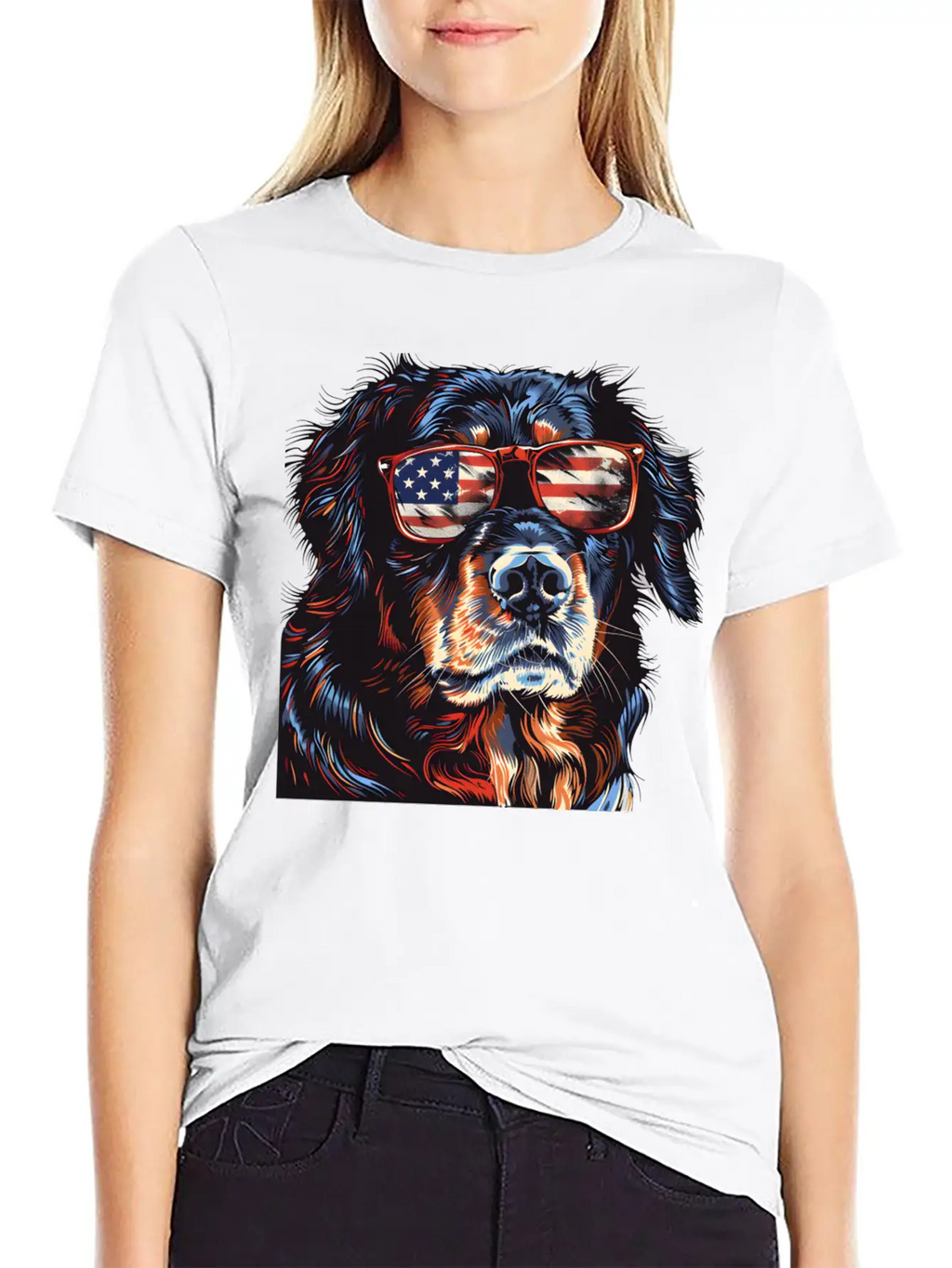 Hovawart Dog. American Independence Day Stylish Everyday T-Shirt – Unisex Basic Cotton Tee